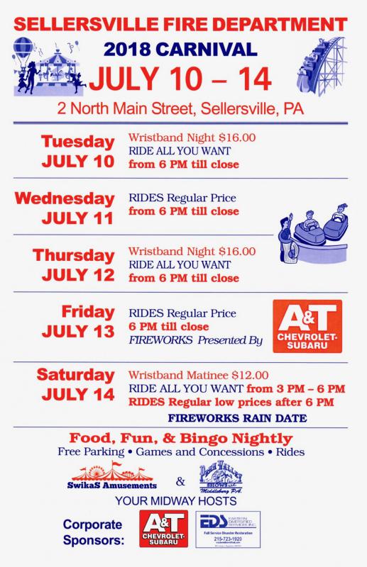 SFD Annual Carnival July 10 14 Sellersville Fire Department